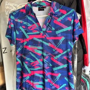 Yata Women's Short Sleeve Abstract Tee - Blue, Pink, Green